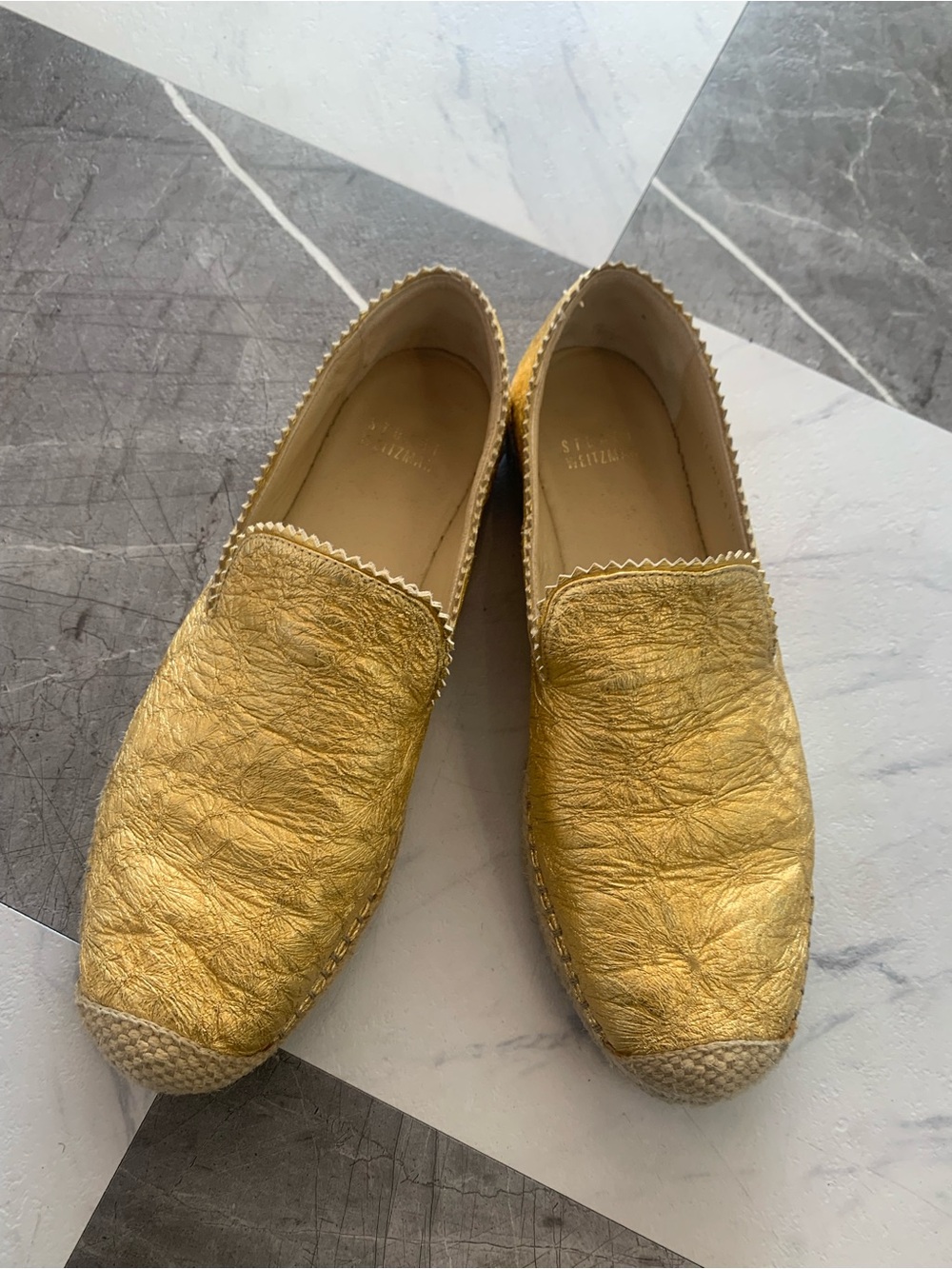 Stuart Weitzman Metallic Gold Espadrille Slip-Ons
